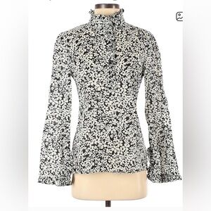 Tory Burch Mock Neck Floral Black and White Floral Blouse | Size 4 | NWT